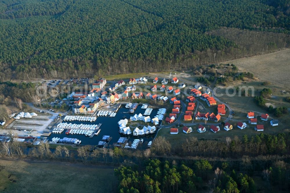 Kleinzerlang from above - Holiday house plant of the park Marina Wolfsbruch in Kleinzerlang in the state Brandenburg, Germany