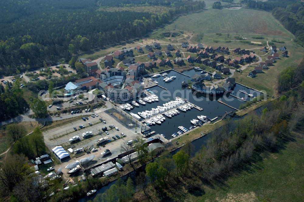 Kleinzerlang from above - Holiday house plant of the park Marina Wolfsbruch in Kleinzerlang in the state Brandenburg, Germany