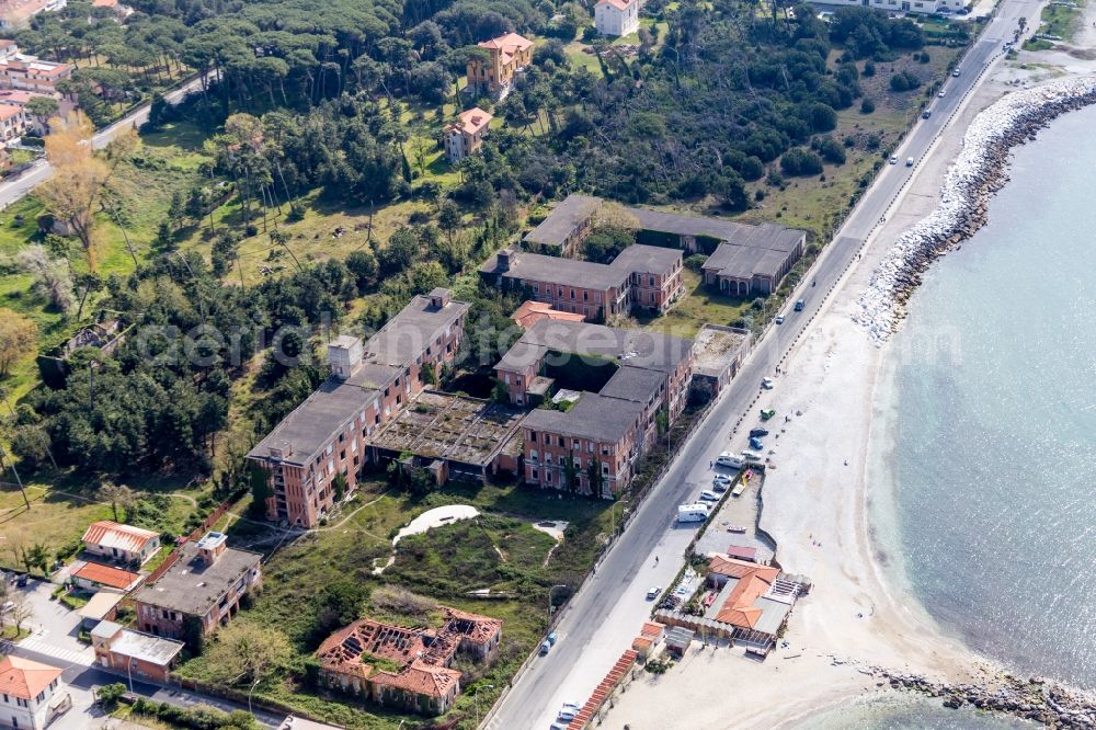 Massa from above - Holiday house plant of the former park Colonia Ettore Motta in Massa in Toskana, Italy