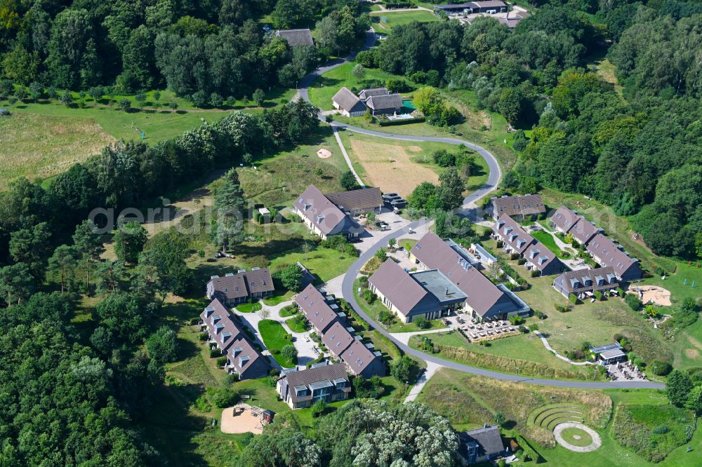 Aerial image Ganzlin - Holiday house plant of the park Vila Vita on Dresenower Muehle in Ganzlin in the state Mecklenburg - Western Pomerania, Germany