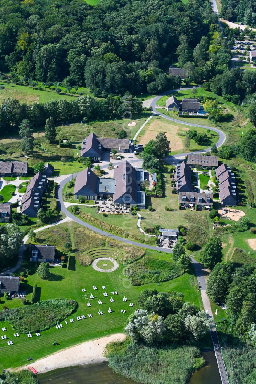 Ganzlin from above - Holiday house plant of the park Vila Vita on Dresenower Muehle in Ganzlin in the state Mecklenburg - Western Pomerania, Germany