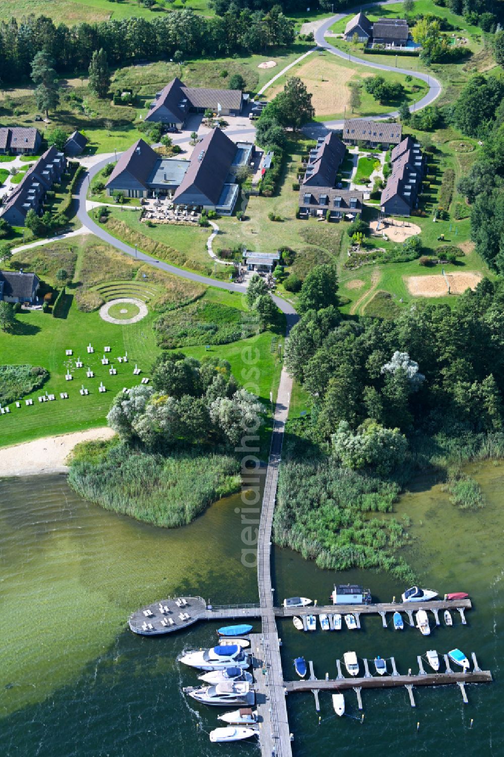 Aerial image Ganzlin - Holiday house plant of the park Vila Vita on Dresenower Muehle in Ganzlin in the state Mecklenburg - Western Pomerania, Germany