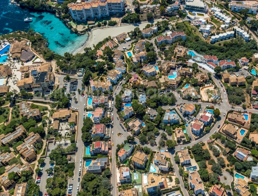 Cala Ferrera from above - Holiday house plant of the park with villas in a circular arrangement on Carrer des Forn in Cala Ferrera in Balearic island of Mallorca, Spain