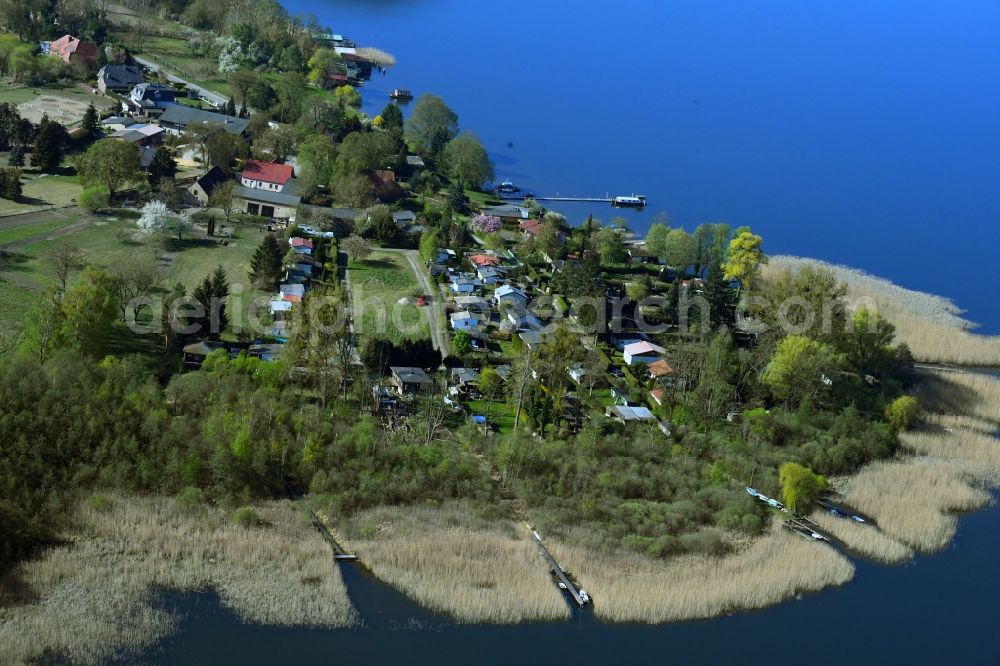 Below from above - Holiday house complex with boat mooring on the Woblitzsee in Below in the state Mecklenburg-Western Pomerania, Germany