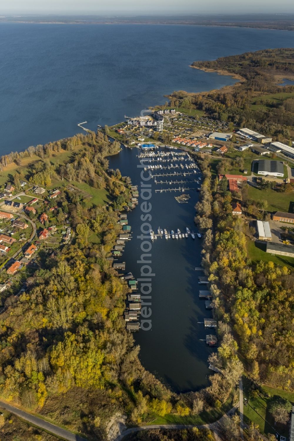 Rechlin from above - Holiday House Park on the harbor village located between the shore of Lake Müritz and the Claassee in Rechlin in Mecklenburg - Western Pomerania