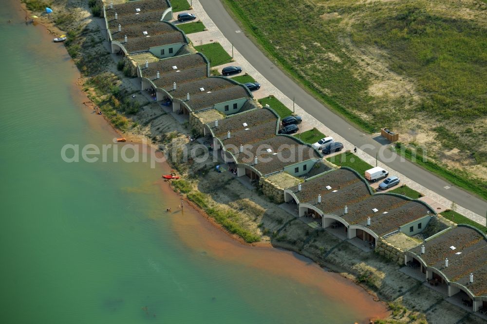 Grosspösna from above - Port facility at the resort Lagovida on the Magdeborner peninsula in the reclamation area Neuseenland Stoermthaler lake at Grosspoesna in Saxony