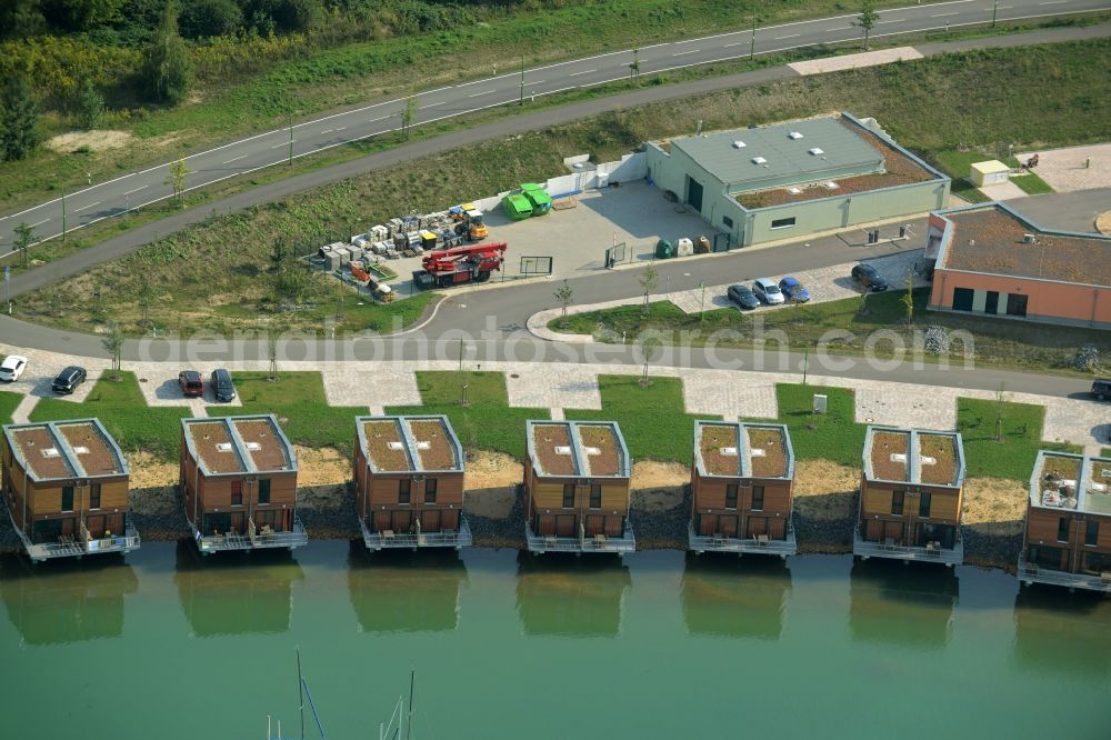 Aerial photograph Grosspösna - Port facility at the resort Lagovida on the Magdeborner peninsula in the reclamation area Neuseenland Stoermthaler lake at Grosspoesna in Saxony