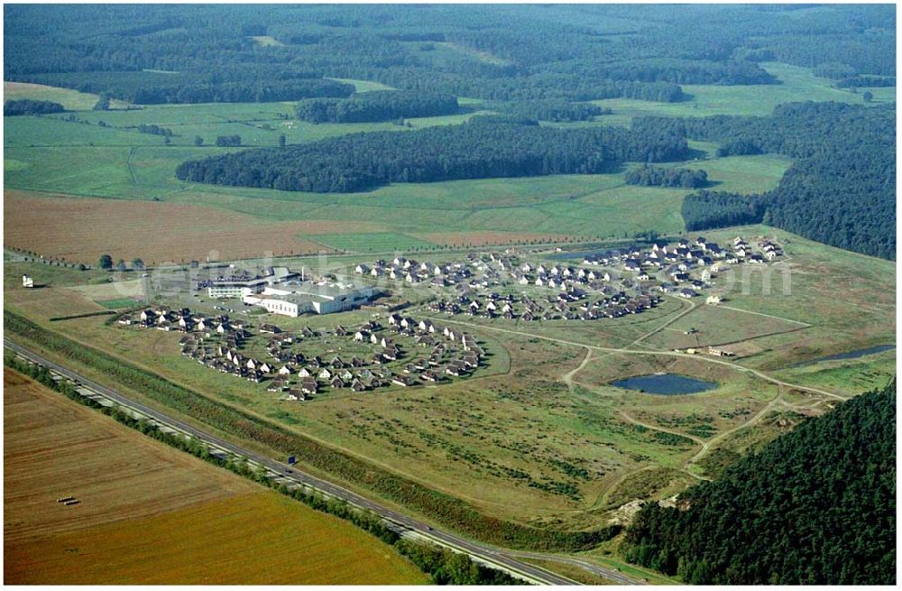 Aerial image Linstow - 15.08.2004, Ferienpark Linstow an der A19 in Mecklenburg-Vorpommern Adresse: van der Valk Resort Linstow Krakower Chaussee 1, 18292 Linstow Telefon +49 (0)384 57 - 70, Telefax +49 (0)384 57 - 2 45 65