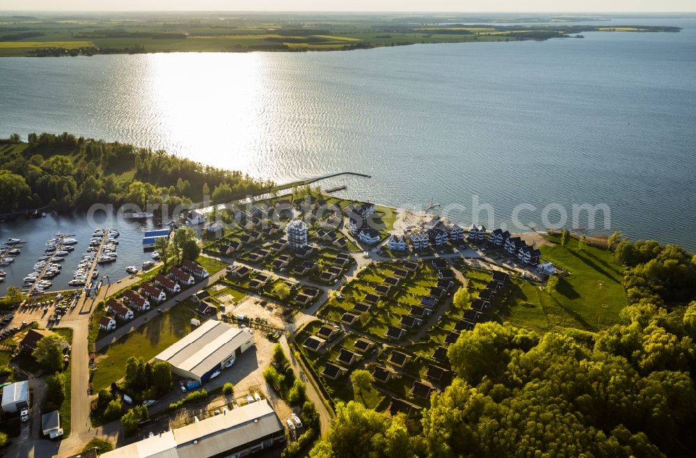 Rechlin from above - View on holiday park Mueritz and harbor in Rechlin Nord on Lake Mueritz. The water belongs to the Mecklenburg Lake District