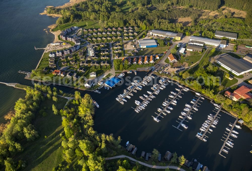 Aerial image Rechlin - View on holiday park Mueritz and harbor in Rechlin Nord on Lake Mueritz. The water belongs to the Mecklenburg Lake District