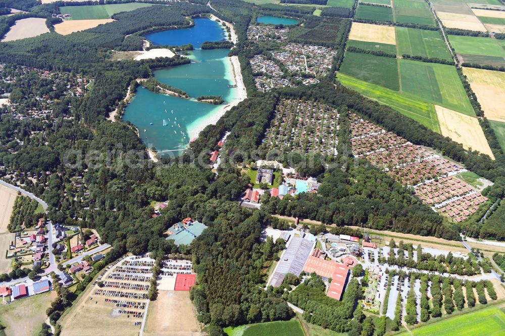 Haren (Ems) from the bird's eye view: Holiday house plant of the park Ferienzentrum Schloss Dankern on Dankernsee in the district Dankern in Haren (Ems) in the state Lower Saxony, Germany