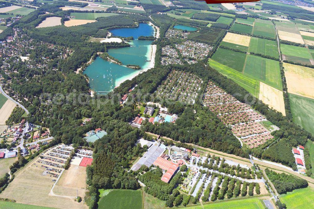 Aerial image Haren (Ems) - Holiday house plant of the park Ferienzentrum Schloss Dankern on Dankernsee in the district Dankern in Haren (Ems) in the state Lower Saxony, Germany