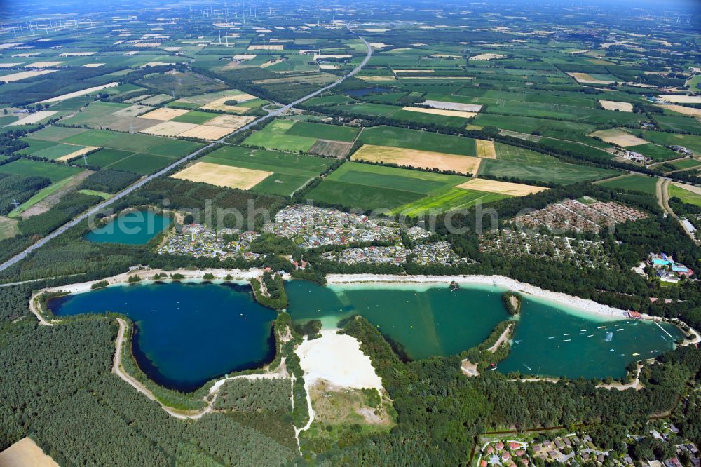 Aerial image Haren (Ems) - Holiday house plant of the park Ferienzentrum Schloss Dankern on Dankernsee in the district Dankern in Haren (Ems) in the state Lower Saxony, Germany