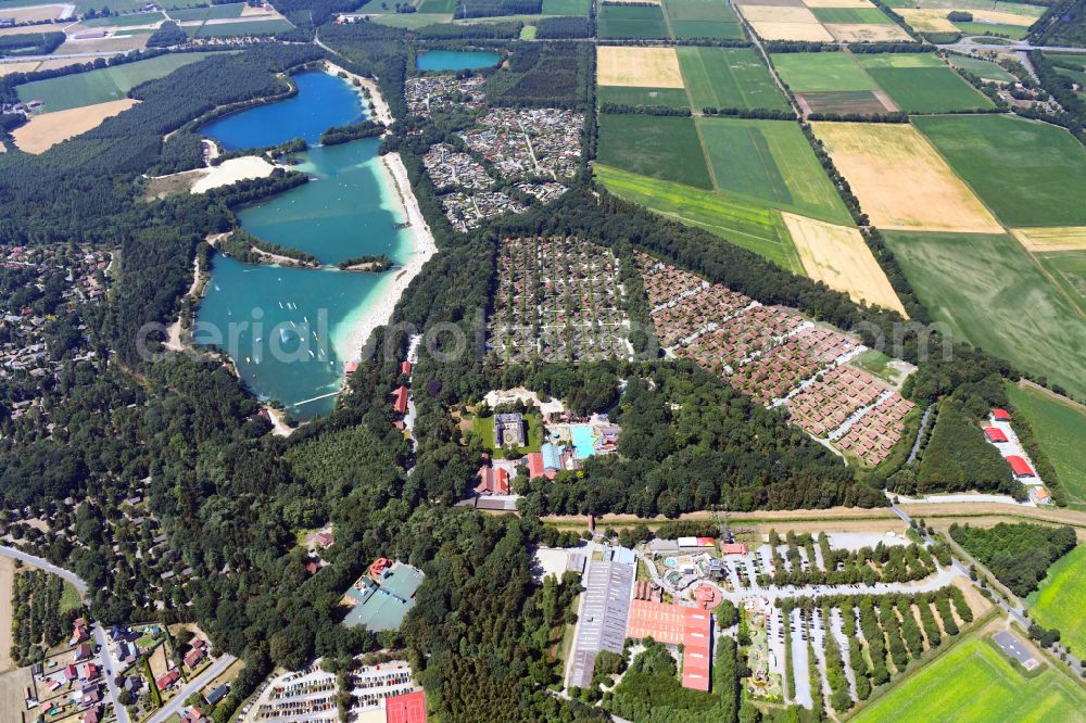 Haren (Ems) from the bird's eye view: Holiday house plant of the park Ferienzentrum Schloss Dankern on Dankernsee in the district Dankern in Haren (Ems) in the state Lower Saxony, Germany