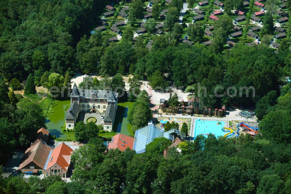 Haren (Ems) from the bird's eye view: Holiday house plant of the park Ferienzentrum Schloss Dankern on Dankernsee in the district Dankern in Haren (Ems) in the state Lower Saxony, Germany