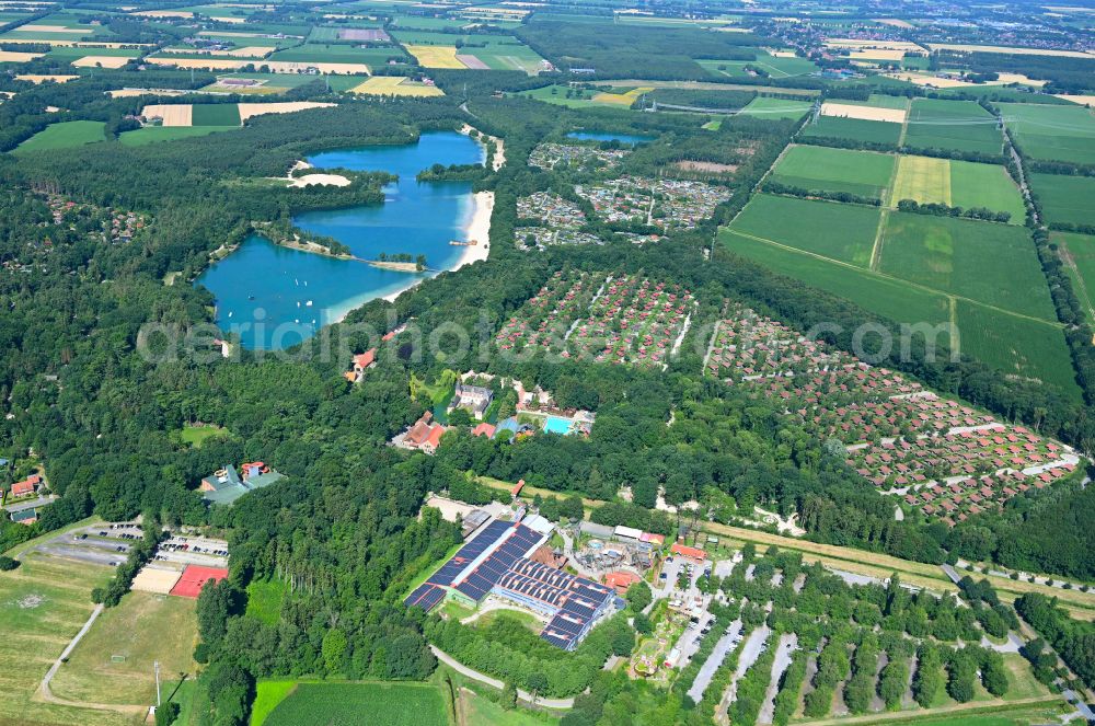 Aerial image Haren (Ems) - Holiday house plant of the park Ferienzentrum Schloss Dankern on Dankernsee in the district Dankern in Haren (Ems) in the state Lower Saxony, Germany