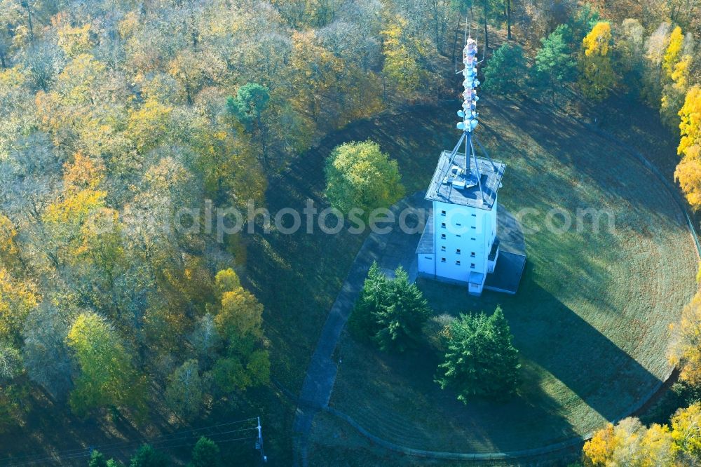 Blumenholz from above - Television Tower in Blumenholz in the state Mecklenburg - Western Pomerania, Germany