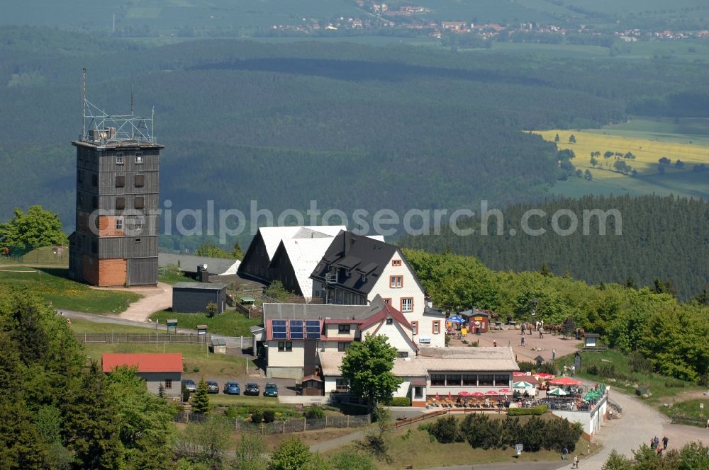 Kurort Brotterode from above - Television Tower Grosser Inselsberg im Thueringer Wald in Brotterode in the state Thuringia