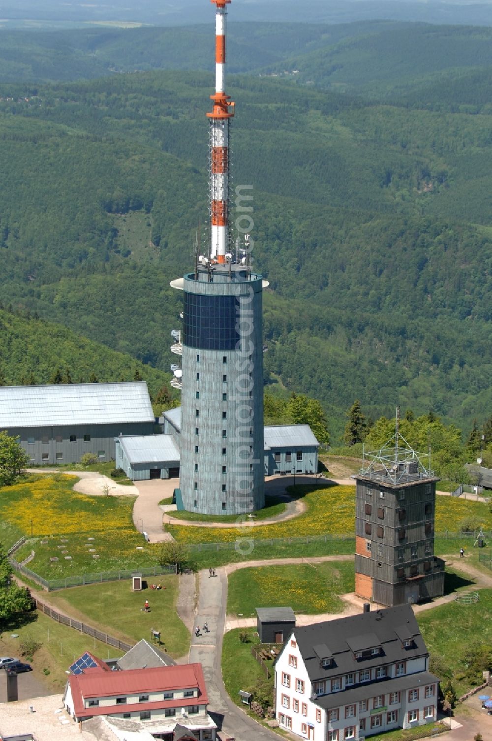 Aerial photograph Kurort Brotterode - Television Tower Grosser Inselsberg im Thueringer Wald in Brotterode in the state Thuringia