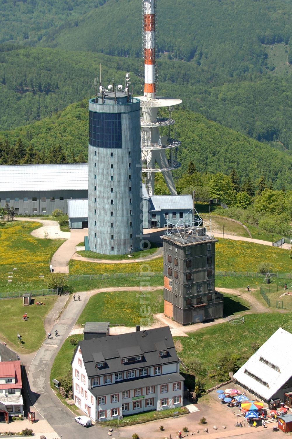 Kurort Brotterode from above - Television Tower Grosser Inselsberg im Thueringer Wald in Brotterode in the state Thuringia