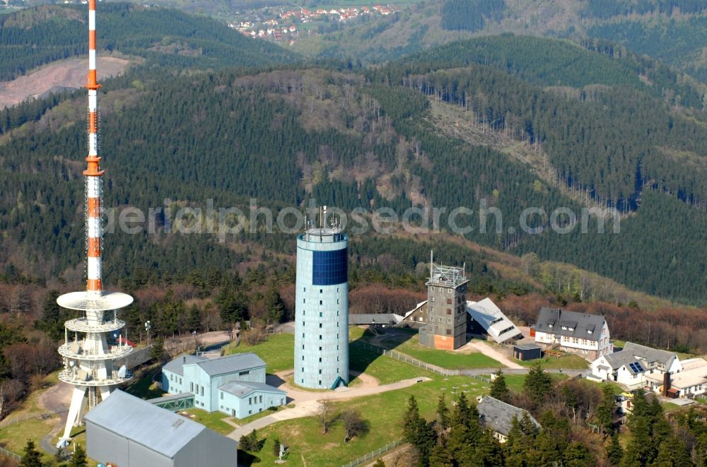 Kurort Brotterode from above - Television Tower Grosser Inselsberg im Thueringer Wald in Brotterode in the state Thuringia