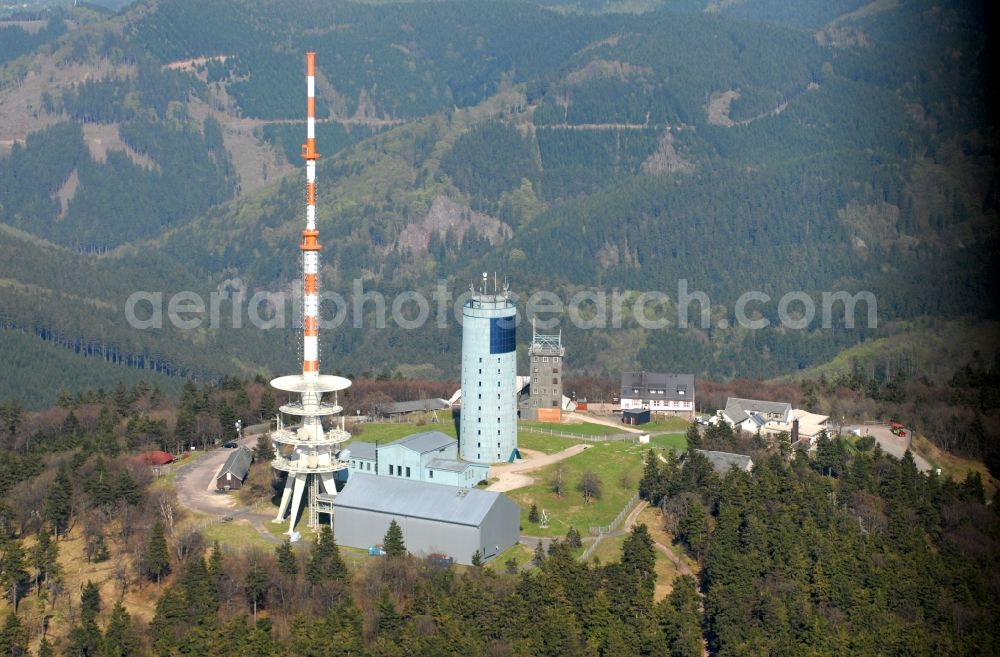 Kurort Brotterode from above - Television Tower Grosser Inselsberg im Thueringer Wald in Brotterode in the state Thuringia