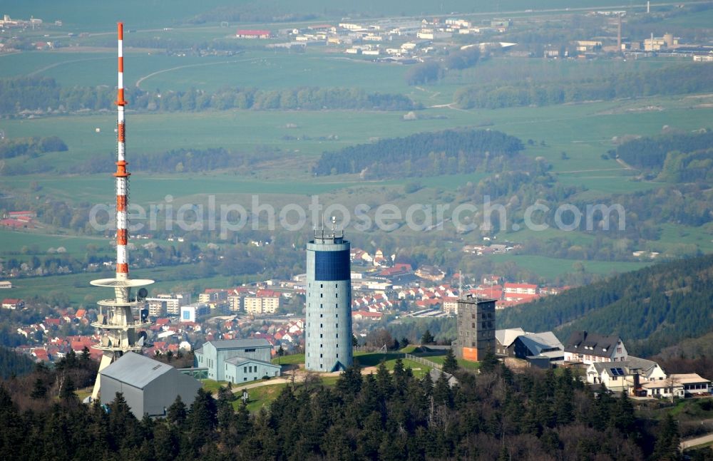 Kurort Brotterode from above - Television Tower Grosser Inselsberg im Thueringer Wald in Brotterode in the state Thuringia