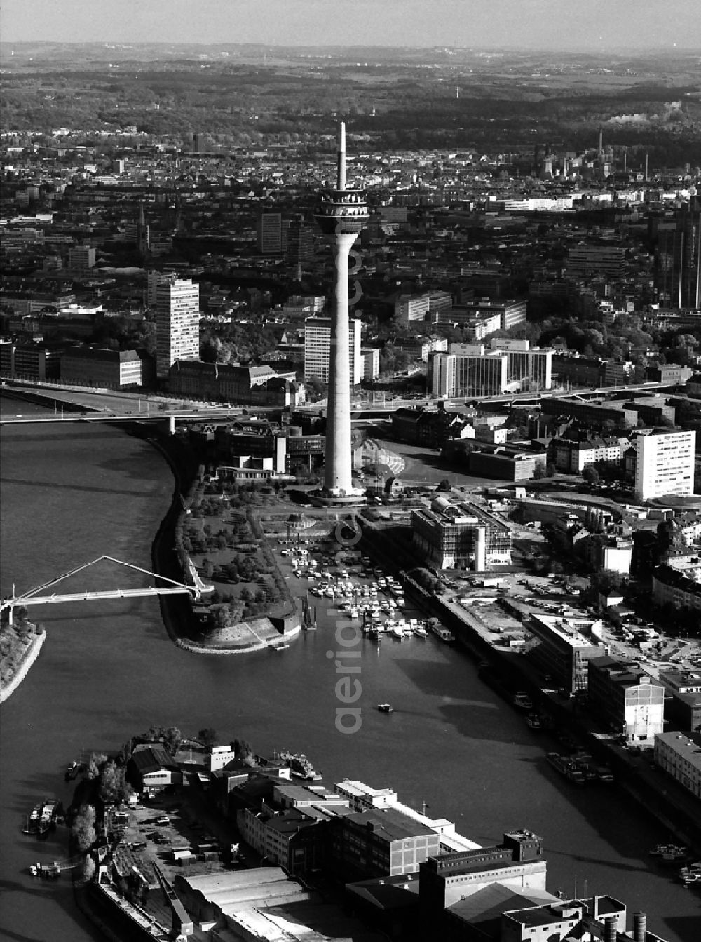 Düsseldorf from above - Television Tower Duesseldorf Dusseldorf on the banks of the Rhine in Dusseldorf in North Rhine-Westphalia