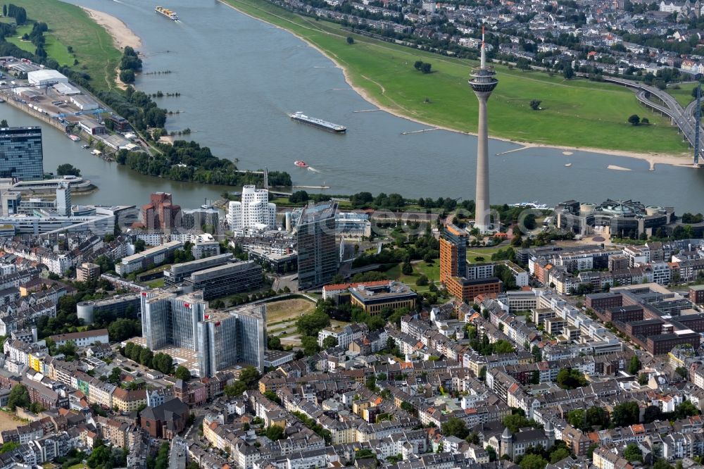 Aerial image Düsseldorf - Television Tower Rheinturm in the district Unterbilk in Duesseldorf at Ruhrgebiet in the state North Rhine-Westphalia, Germany