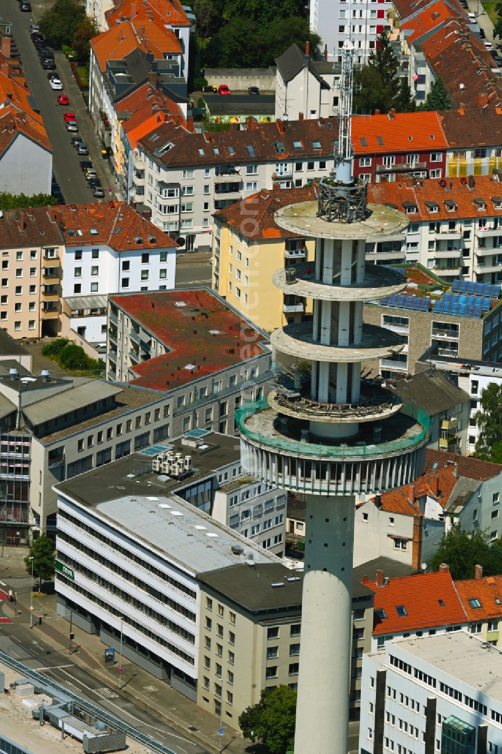 Aerial image Hannover - Telecommunications tower building and television tower VW Tower on Hamburger Allee in Hanover in the state of Lower Saxony, Germany