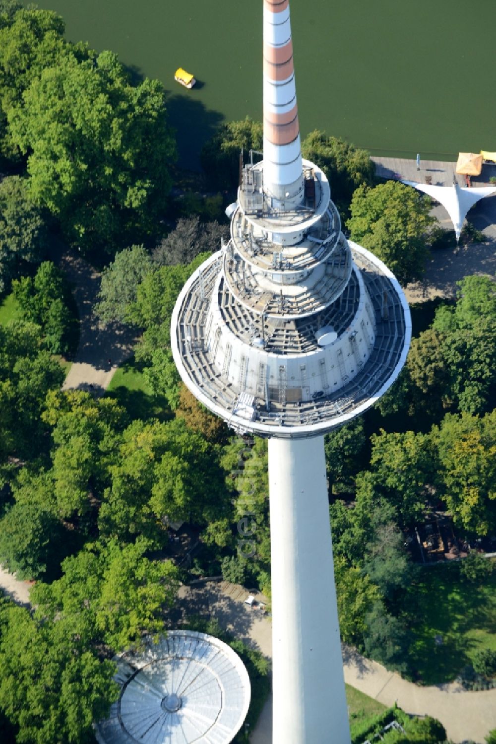 Aerial image Mannheim - Television Tower im Park der Oststadt in Mannheim in the state Baden-Wuerttemberg