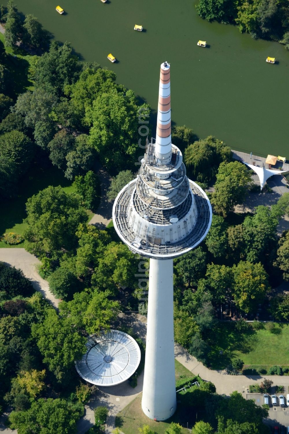 Mannheim from above - Television Tower im Park der Oststadt in Mannheim in the state Baden-Wuerttemberg