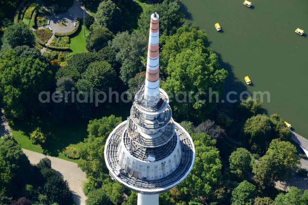 Mannheim from the bird's eye view: Television Tower im Park der Oststadt in Mannheim in the state Baden-Wuerttemberg