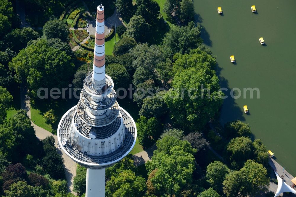 Aerial image Mannheim - Television Tower im Park der Oststadt in Mannheim in the state Baden-Wuerttemberg