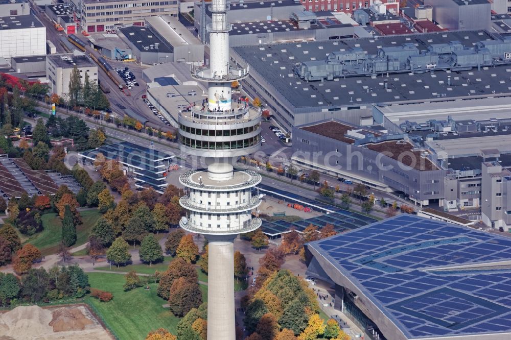 Aerial image München - Television Tower Olympiaturm in Olympiapark on Spiridon-Louis-Ring in Munich in the state Bavaria, Germany