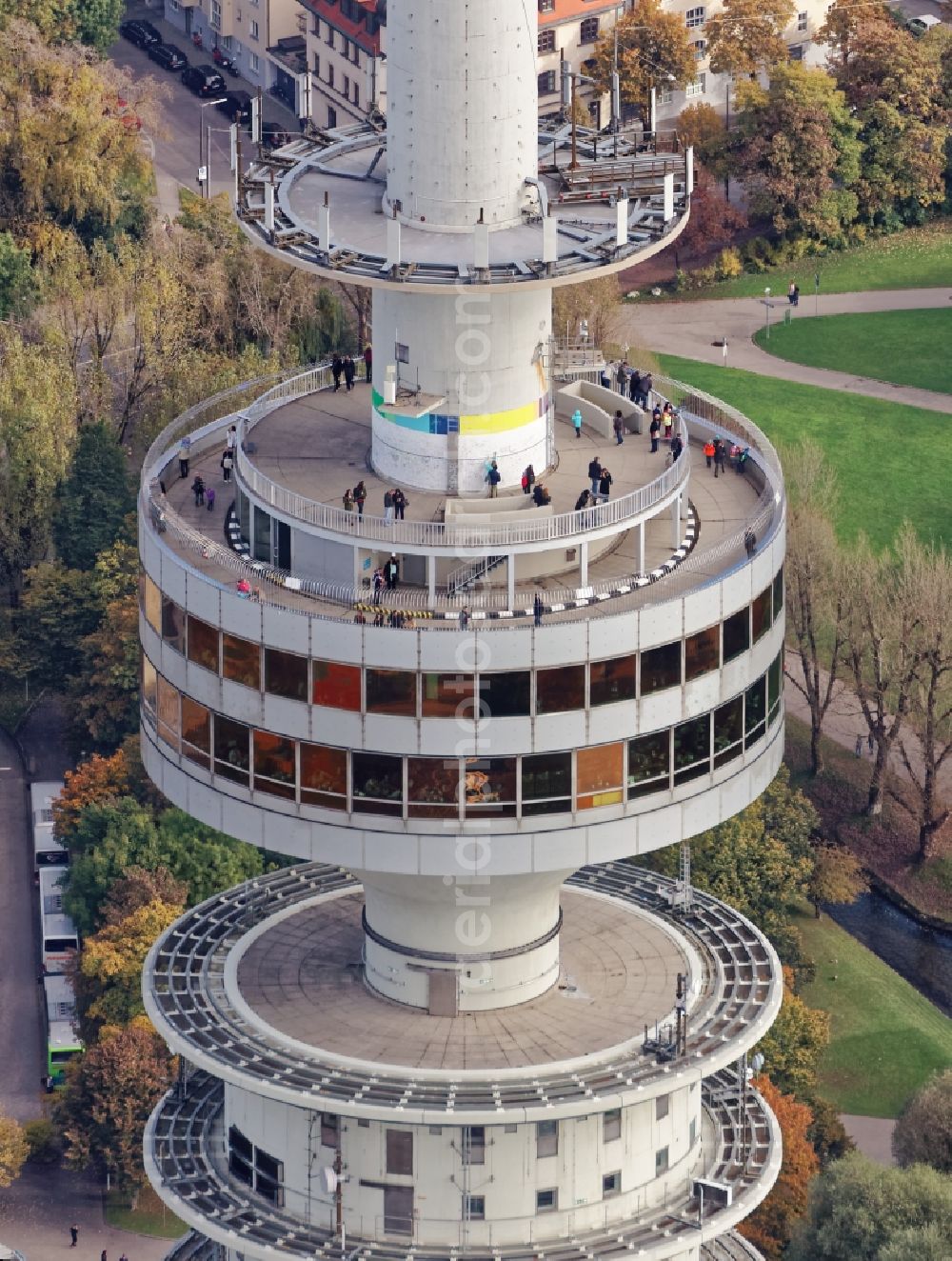 Aerial image München - Television Tower Olympiaturm in Olympiapark on Spiridon-Louis-Ring in Munich in the state Bavaria, Germany