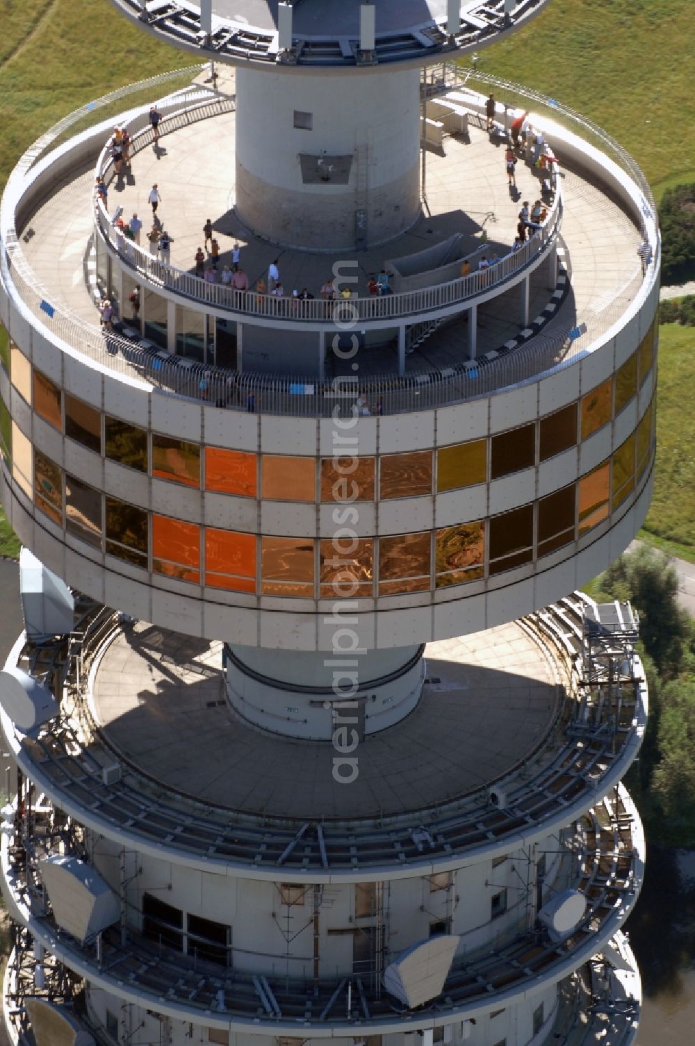 Aerial photograph München - Television Tower Olympiaturm in Olympiapark on Spiridon-Louis-Ring in Munich in the state Bavaria, Germany