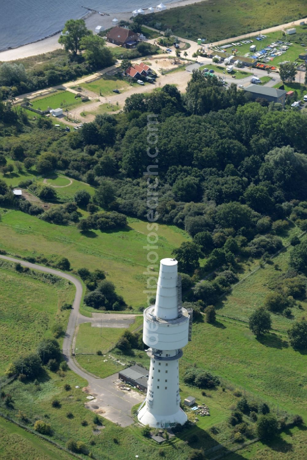 Aerial image Neustadt in Holstein - Television Tower Turm M of the former Marine-Fernmeldesektors 73 at the Baltic Sea in Pelzerhaken in Neustadt in Holstein in the state Schleswig-Holstein