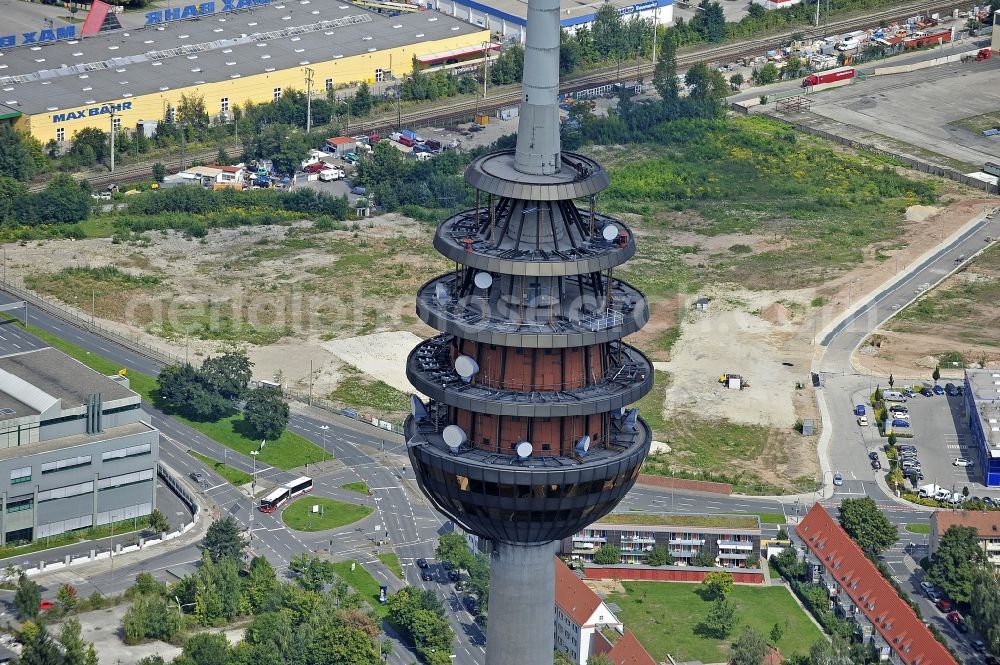 Nürnberg from the bird's eye view: Television Tower on Hansastrasse in the district Hohe Marter in Nuremberg in the state Bavaria, Germany