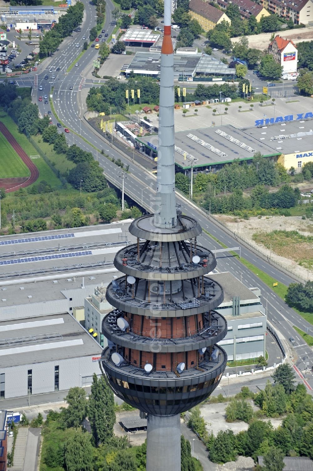 Aerial image Nürnberg - Television Tower on Hansastrasse in the district Hohe Marter in Nuremberg in the state Bavaria, Germany