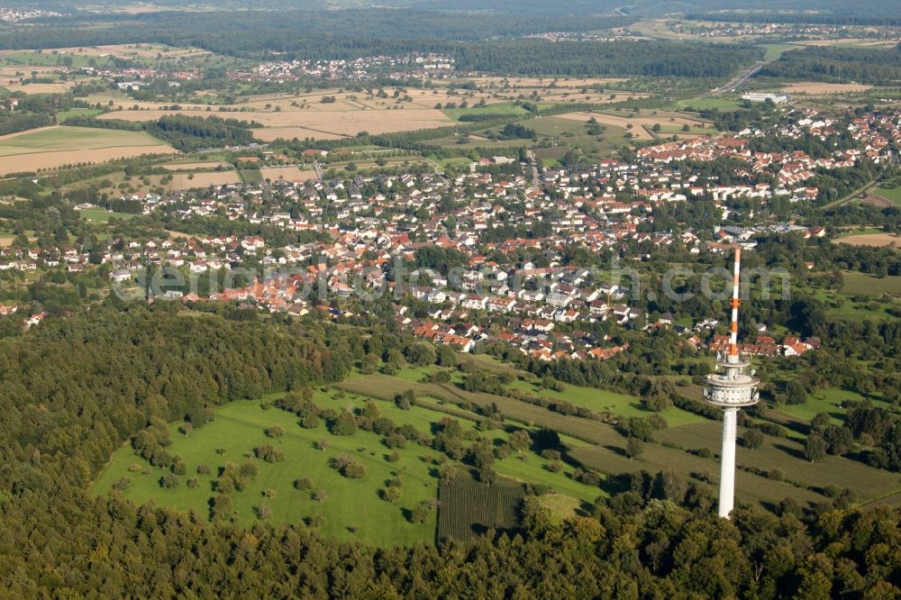 Karlsruhe from the bird's eye view: Television Tower in the district Gruenwettersbach in Karlsruhe in the state Baden-Wuerttemberg, Germany