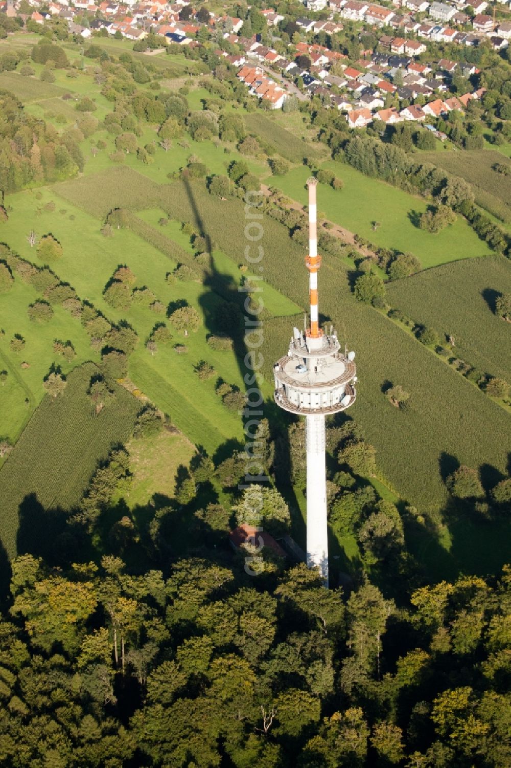 Aerial image Karlsruhe - Television Tower in the district Gruenwettersbach in Karlsruhe in the state Baden-Wuerttemberg, Germany