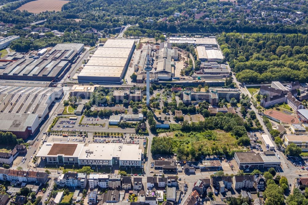 Bochum from above - Television Tower on Karl-Lange-Strasse in the district Innenstadt in Bochum in the state North Rhine-Westphalia, Germany