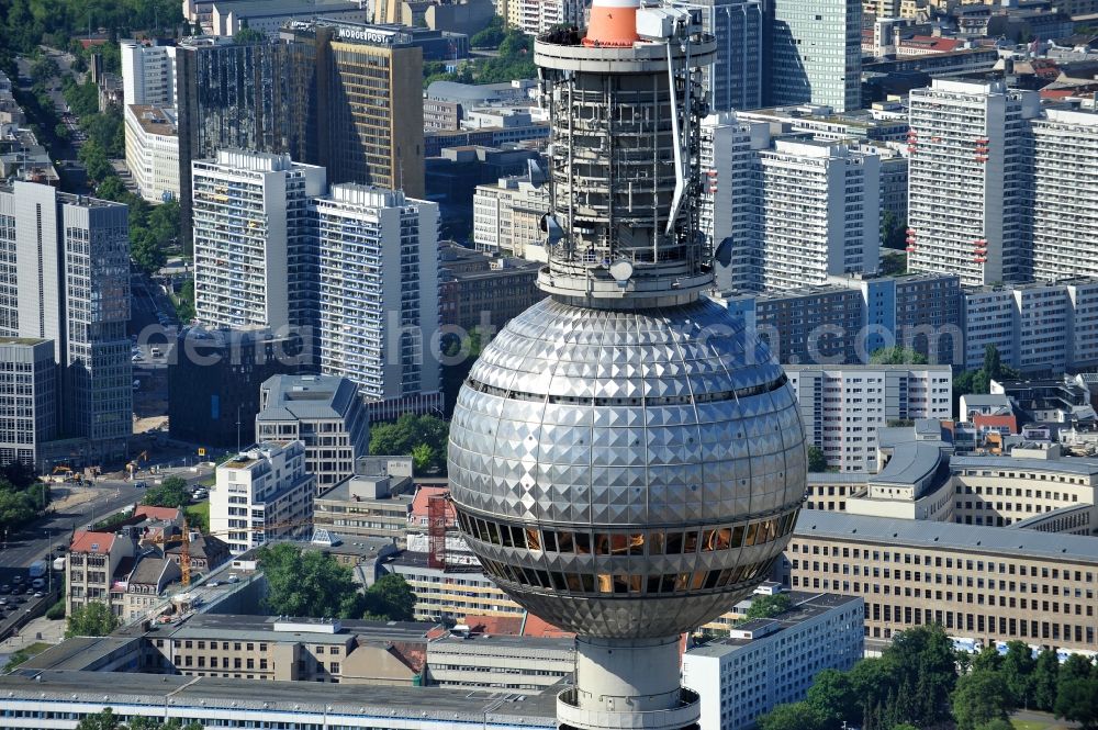 Berlin from the bird's eye view: Television Tower Berliner Fernsehturm on Panoramastrasse in the district Mitte in Berlin, Germany