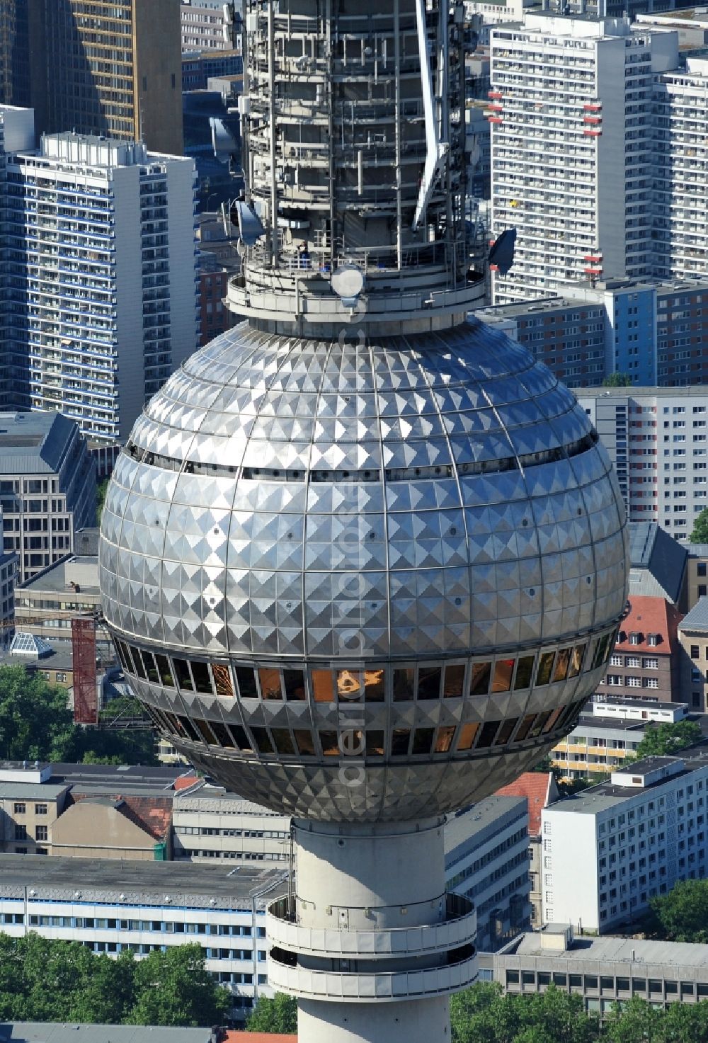 Aerial image Berlin - Television Tower Berliner Fernsehturm on Panoramastrasse in the district Mitte in Berlin, Germany