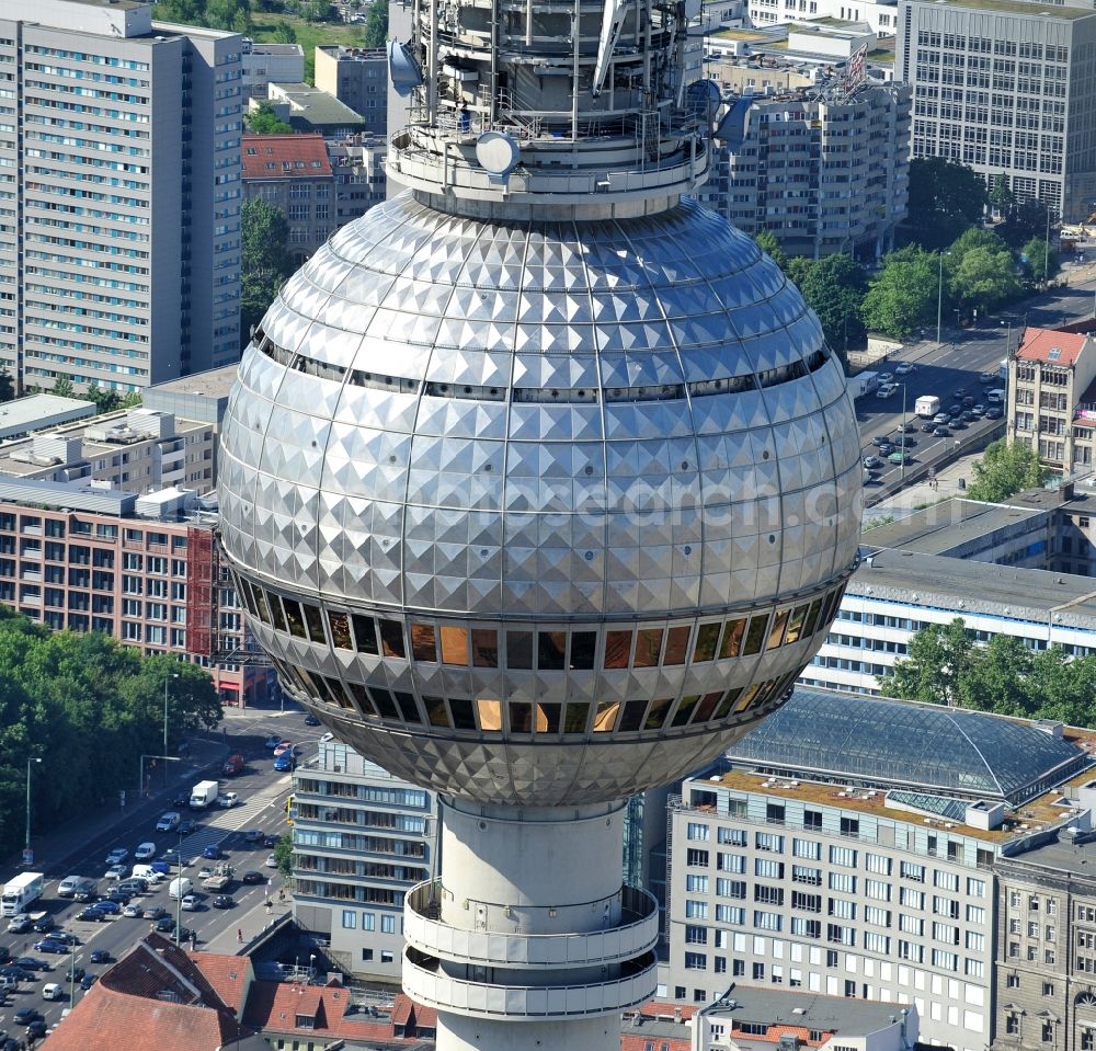 Berlin from the bird's eye view: Television Tower Berliner Fernsehturm on Panoramastrasse in the district Mitte in Berlin, Germany