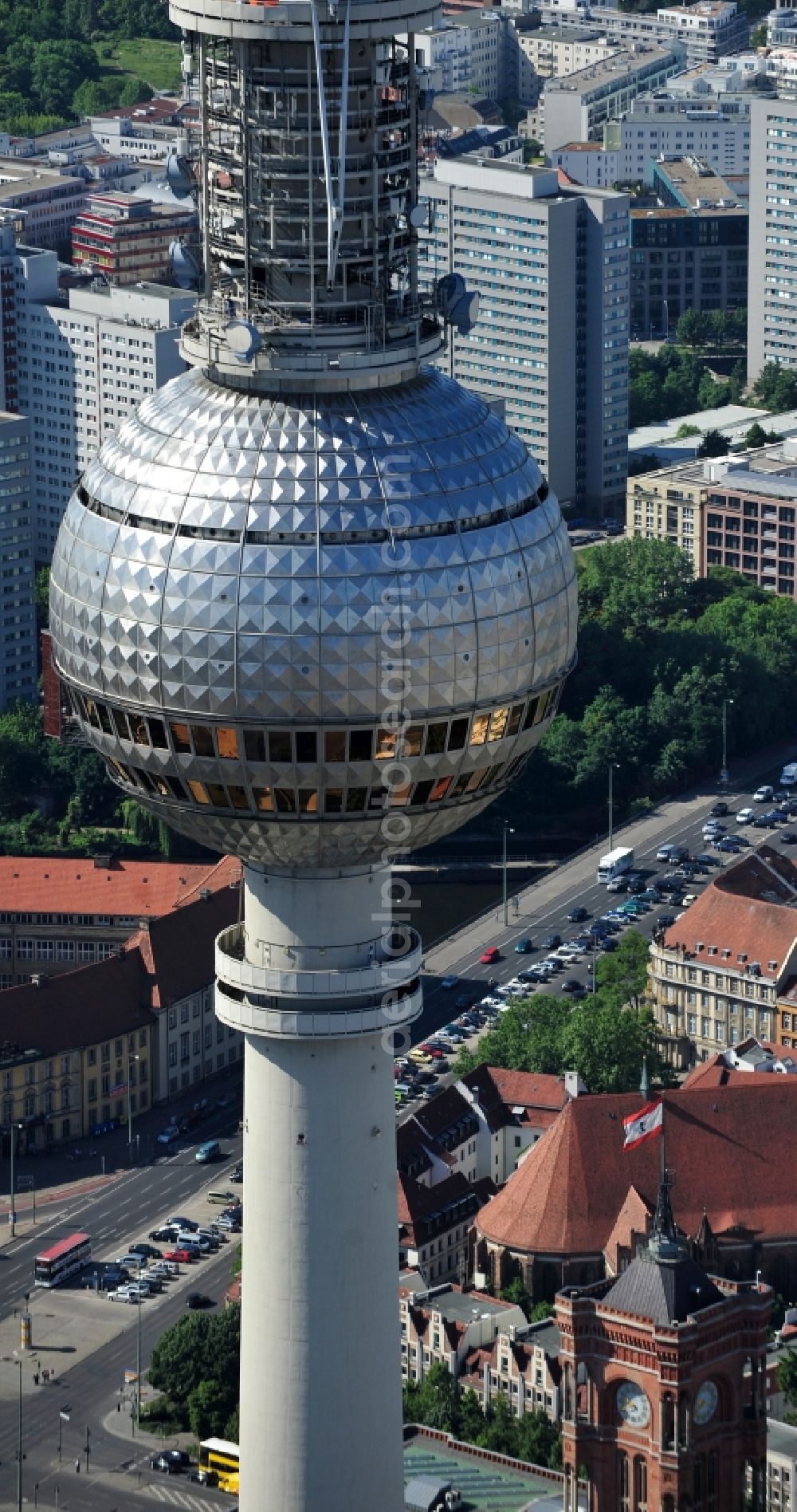 Aerial photograph Berlin - Television Tower Berliner Fernsehturm on Panoramastrasse in the district Mitte in Berlin, Germany