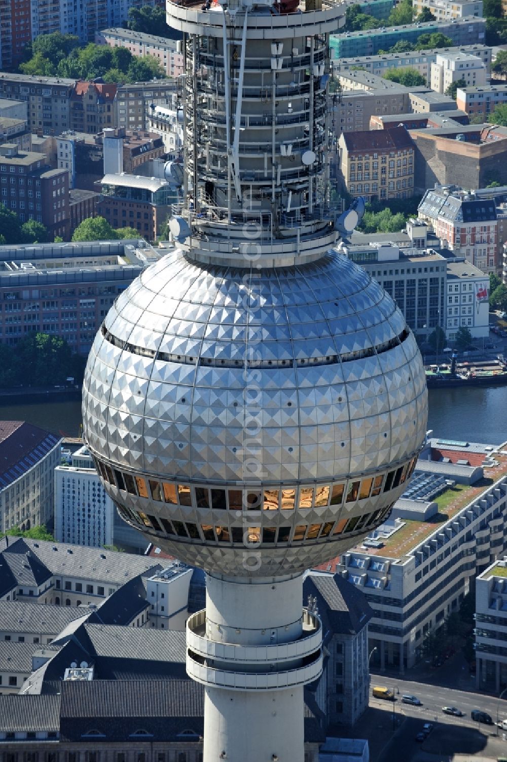 Berlin from above - Television Tower Berliner Fernsehturm on Panoramastrasse in the district Mitte in Berlin, Germany