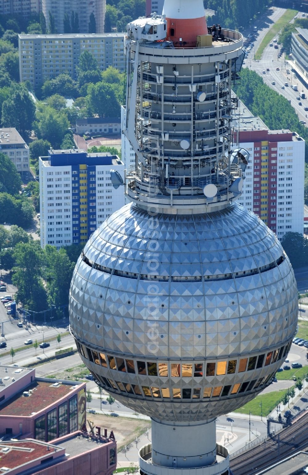 Berlin from the bird's eye view: Television Tower Berliner Fernsehturm on Panoramastrasse in the district Mitte in Berlin, Germany