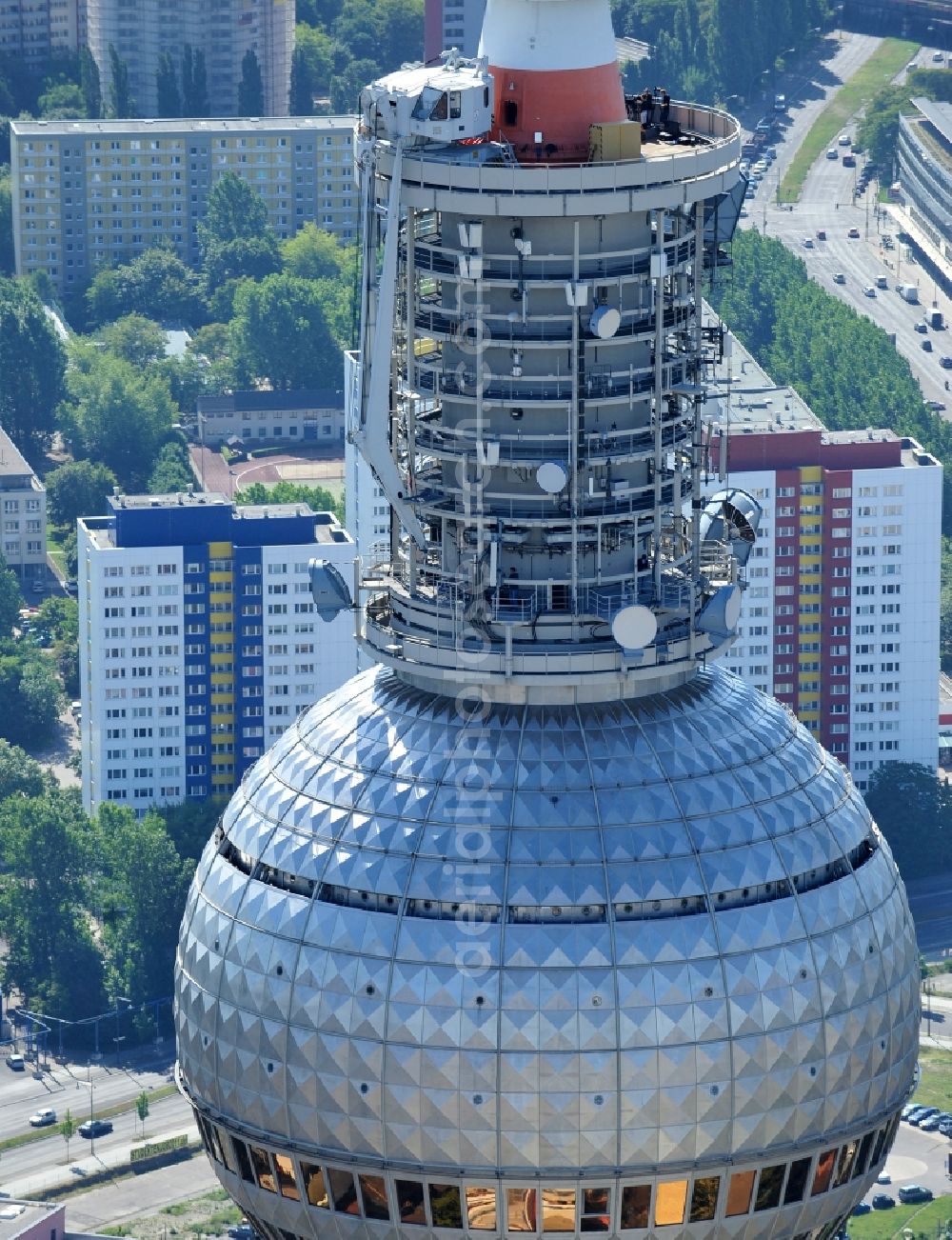 Aerial image Berlin - Television Tower Berliner Fernsehturm on Panoramastrasse in the district Mitte in Berlin, Germany